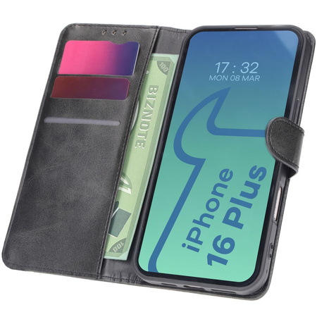 Etui z klapką Bizon Case Pocket do iPhone 16 Plus, czarne