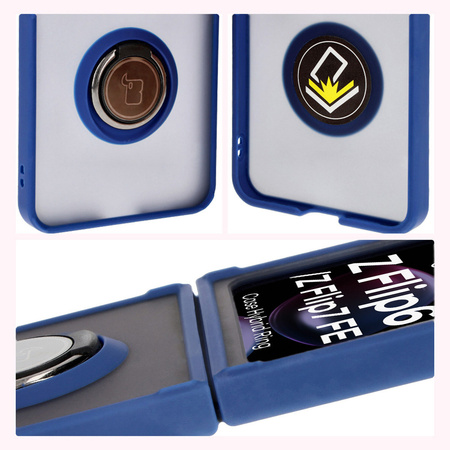 Etui z uchwytem na palec Bizon Case Hybrid Ring do Galaxy Z Flip6, przydymione z granatową ramką