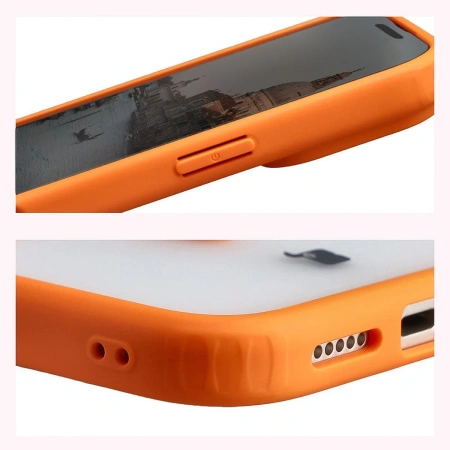 Etui z pierścieniem magnetycznym + szkło hartowane Bizon MatteO Pack do iPhone 17 Pro Max, przydymione-pomarańczowe