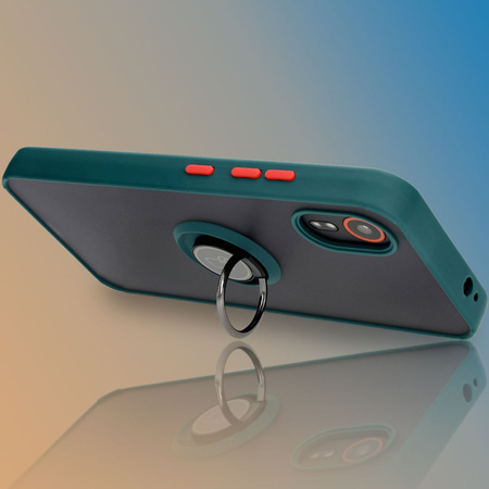 Etui z uchwytem na palec Bizon Case Hybrid Ring do Galaxy Xcover7, przydymione z ciemnozieloną ramką