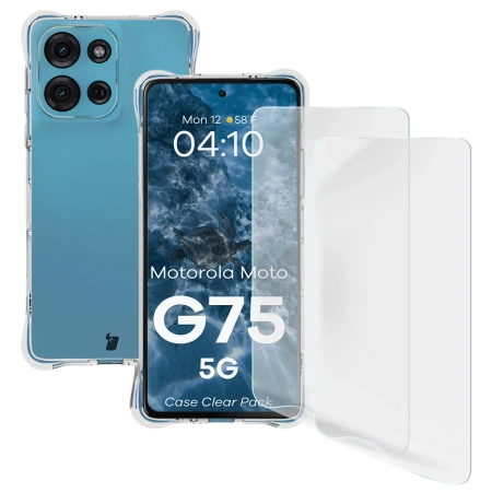 Elastyczne etui + 2x folia na ekran Bizon Case Clear Pack do Motorola Moto G75 5G