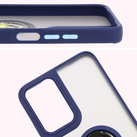 Etui z uchwytem na palec Bizon Case Hybrid Ring do Motorola Moto G35 5G, przydymione z granatową ramką