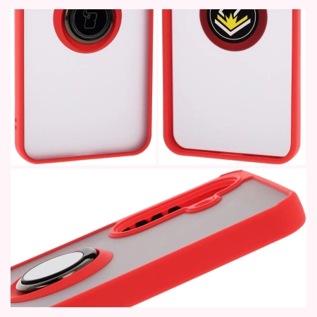 Etui z uchwytem na palec Bizon Case Hybrid Ring do Galaxy A36 5G, przydymione z czerwoną ramką