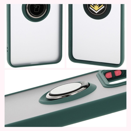 Etui z uchwytem na palec Bizon Case Hybrid Ring do Xiaomi 14T, przydymione z ciemnozieloną ramką