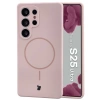 Silikonowe etui z pierścieniem magnetycznym Bizon Soft Case Magnetic do Galaxy S25 Ultra, jasnoróżowe