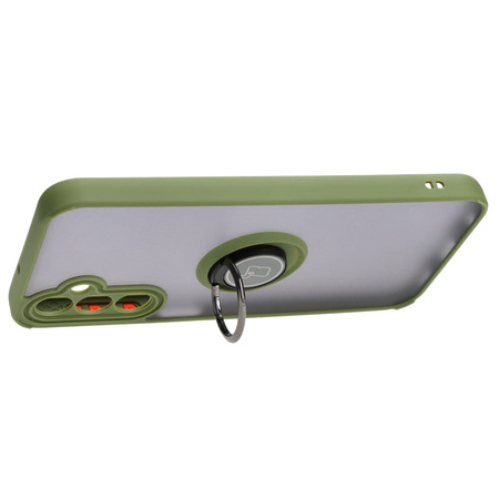 Etui z uchwytem na palec Bizon Case Hybrid Ring do Galaxy A24 4G, przydymione z zieloną ramką