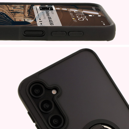 Etui z uchwytem na palec Bizon Case Hybrid Ring do Galaxy A16 4G/5G, przydymione z czarną ramką