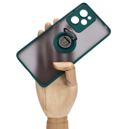 Etui z uchwytem na palec Bizon Case Hybrid Ring do Xiaomi Poco X5 Pro, przydymione z ciemnozieloną ramką