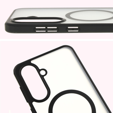 Etui z pierścieniem magnetycznym Bizon Case MatteO do Galaxy A36 5G, półprzezroczyste z czarną ramką