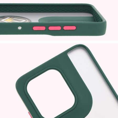 Etui z uchwytem na palec Bizon Case Hybrid Ring do Motorola Edge 50 Neo, przydymione z ciemnozieloną ramką