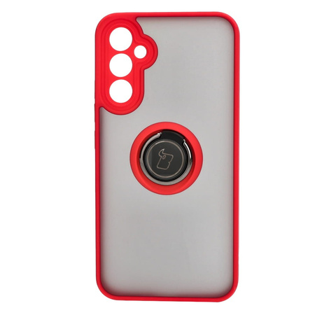 Etui z uchwytem na palec Bizon Case Hybrid Ring do Galaxy A34 5G, przydymione z czerwoną ramką