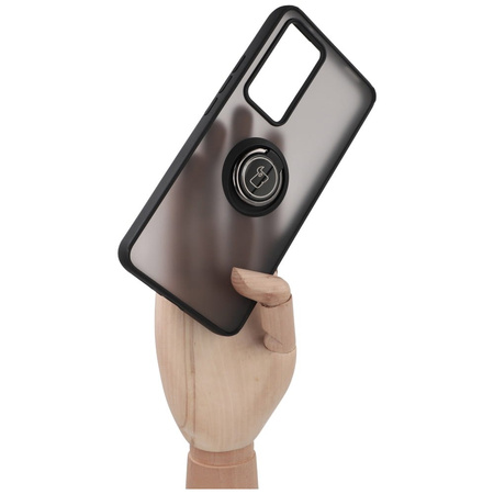Etui z uchwytem na palec Bizon Case Hybrid Ring do Xiaomi 12T / 12T Pro, przydymione z czarną ramką