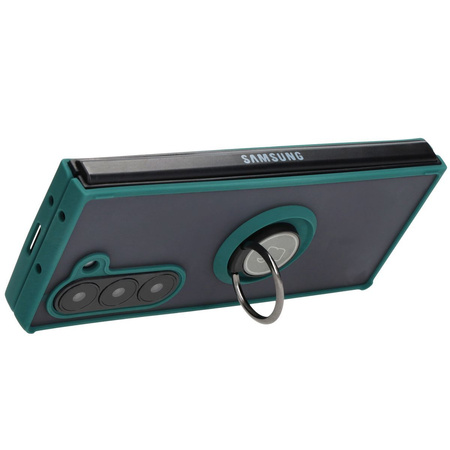 Etui z uchwytem na palec Bizon Case Hybrid Ring do Galaxy Z Fold6, przydymione z ciemnozieloną ramką