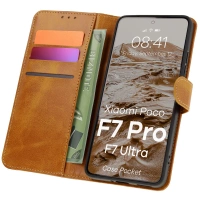 Etui z klapką Bizon Case Pocket do Xiaomi POCO F7 Pro / F7 Ultra, brązowe