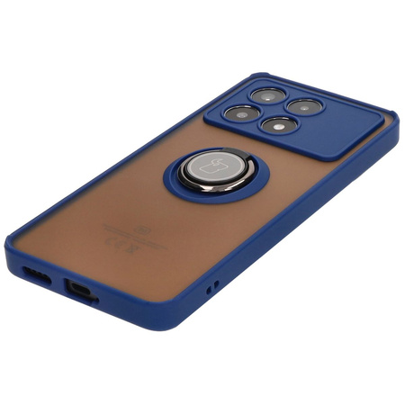 Etui z uchwytem na palec Bizon Case Hybrid Ring do Xiaomi Poco X6 Pro, przydymione z granatową ramką