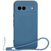 Silikonowe etui z pierścieniem magnetycznym Bizon Case Silicone Magnetic Sq do Google Pixel 8a, granatowe