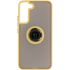 Etui z uchwytem na palec Bizon Case Hybrid Ring do Galaxy S22 Plus, przydymione z żółtą ramką
