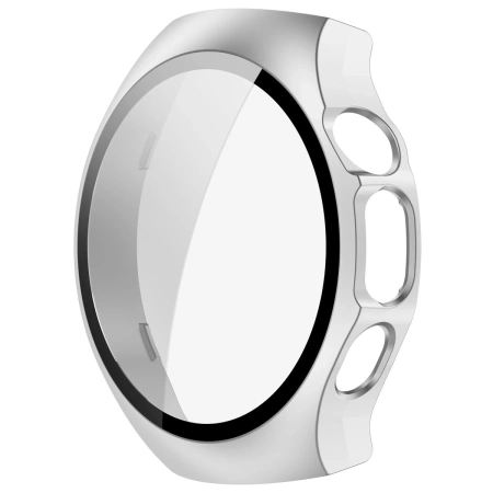 Etui ze szkłem do zegarka Bizon Case Watch Adamo do Huawei Watch 5 46 mm, satynowe srebrne