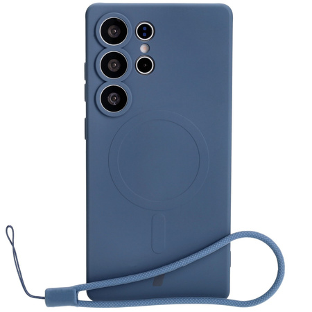 Silikonowe etui z pierścieniem magnetycznym Bizon Case Silicone Magnetic do Galaxy S25 Ultra, granatowe