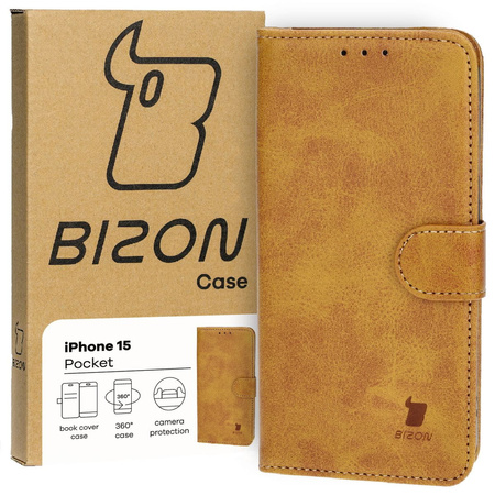 Etui z klapką Bizon Case Pocket do iPhone 15, brązowe