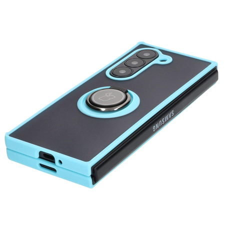 Etui z uchwytem na palec Bizon Case Hybrid Ring do Galaxy Z Fold6, przydymione z jasnoniebieską ramką