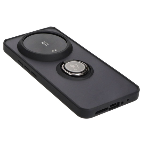 Etui z uchwytem na palec Bizon Case Hybrid Ring do Xiaomi 14 Ultra, przydymione z czarną ramką