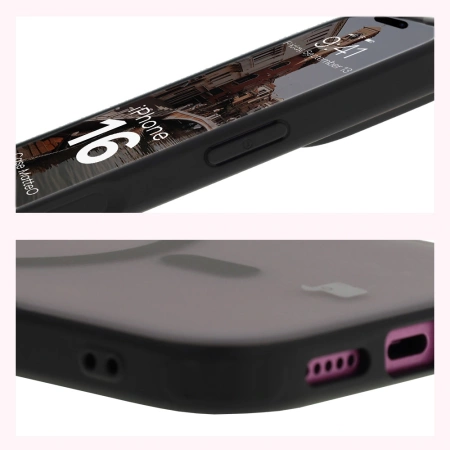 Etui z pierścieniem magnetycznym Bizon Case MatteO do iPhone 16, półprzezroczyste z czarną ramką