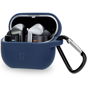 Silikonowe etui z karabińczykiem Bizon Case Headphone Silicone do Galaxy Buds 3/3 Pro/3 FE, ciemnoniebieskie