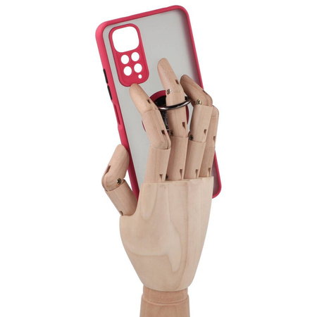 Etui z uchwytem na palec Bizon Case Hybrid Ring do Xiaomi Redmi Note 11 / 11S 4G, przydymione z czerwoną ramką