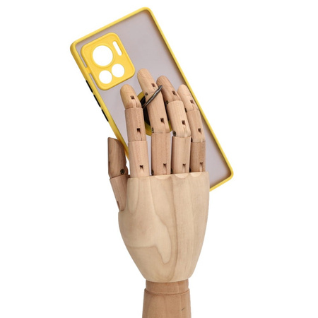 Etui z uchwytem na palec Bizon Case Hybrid Ring do Motorola Edge 30 Ultra, przydymione z żółtą ramką