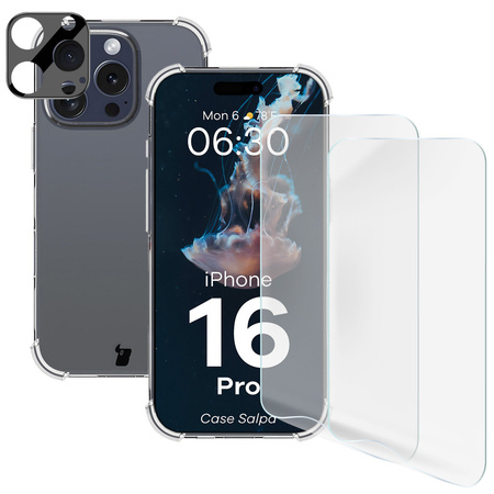 Etui + 2x szkło hartowane + szkiełko na obiektyw Bizon Case Clear Pack do iPhone 16 Pro