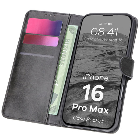 Etui z klapką Bizon Case Pocket do iPhone 16 Pro Max, czarne