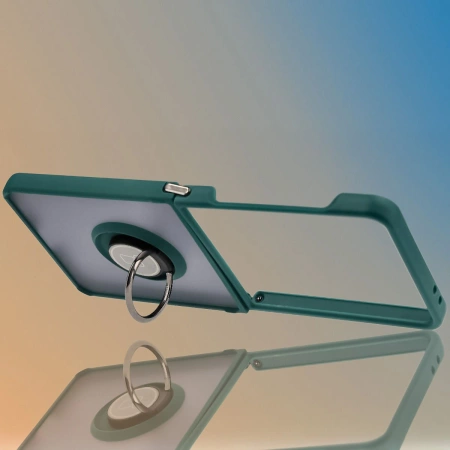 Etui z uchwytem na palec Bizon Case Hybrid Ring do Galaxy Z Flip7, przydymione z ciemnozieloną ramką