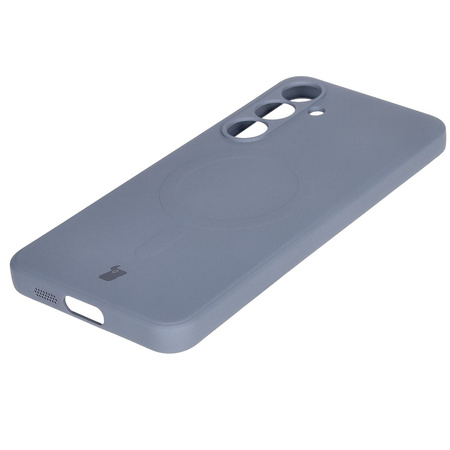 Silikonowe etui z pierścieniem magnetycznym Bizon Case Silicone Magnetic Sq do Galaxy S24 FE, szare