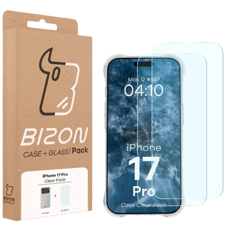 Elastyczne etui + 2x szkło hartowane Bizon Case Clear Pack do iPhone 17 Pro
