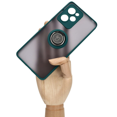 Etui z uchwytem na palec Bizon Case Hybrid Ring do Xiaomi Poco X5 Pro, przydymione z ciemnozieloną ramką