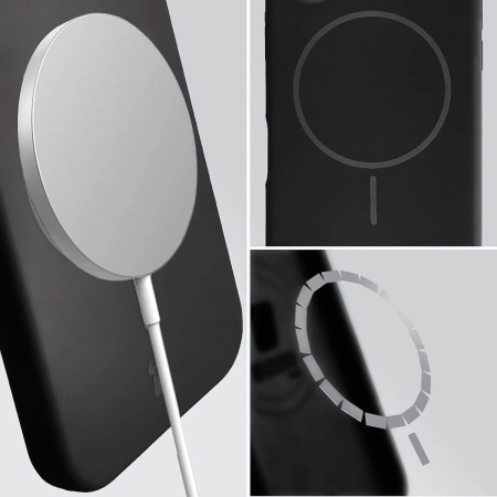 Silikonowe etui z pierścieniem magnetycznym Bizon Soft Case Magnetic do iPhone 15 Pro, czarne