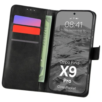 Etui z klapką Bizon Case Pocket do Oppo Find X9 Pro, czarne