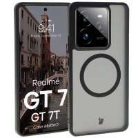 Etui z pierścieniem magnetycznym Bizon Case MatteO do Realme GT 7 / 7T, przydymione-czarne