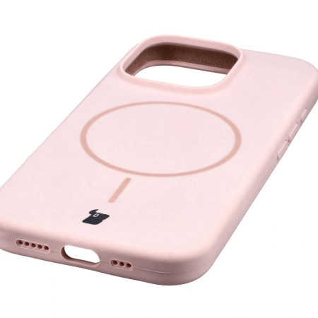 Silikonowe etui z pierścieniem magnetycznym Bizon Soft Case Magnetic do iPhone 16 Pro, jasnoróżowe