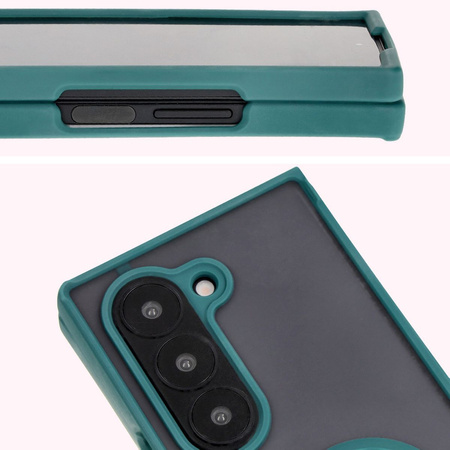 Etui z uchwytem na palec Bizon Case Hybrid Ring do Galaxy Z Fold6, przydymione z ciemnozieloną ramką