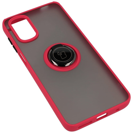 Etui z uchwytem na palec Bizon Case Hybrid Ring do Motorola Moto G22 / E32 / E32s, przydymione z czerwoną ramką