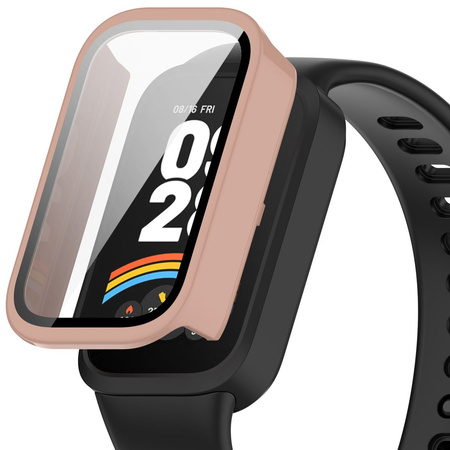 Etui ze szkłem do zegarka Bizon Case Watch Adamo do Xiaomi Smart Band 9 Active / Redmi Band 3, różowe