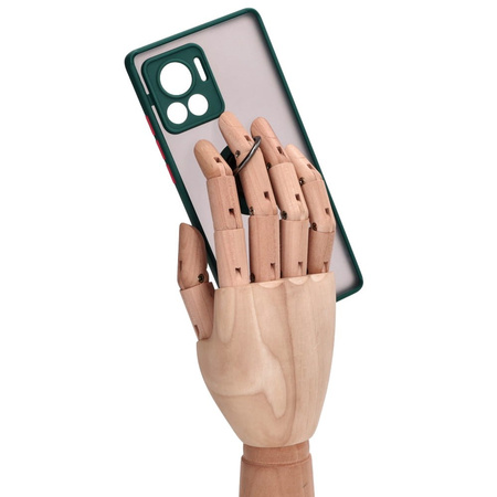 Etui z uchwytem na palec Bizon Case Hybrid Ring do Motorola Edge 30 Ultra, przydymione z ciemnozieloną ramką