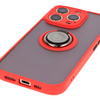 Etui z uchwytem na palec Bizon Case Hybrid Ring do iPhone 16 Pro, przydymione z czerwoną ramką