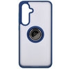 Etui z uchwytem na palec Bizon Case Hybrid Ring do Galaxy S24 FE, przydymione z granatową ramką