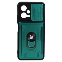 Etui Bizon Case Camshield Card Slot Ring do Xiaomi POCO X5, zielone