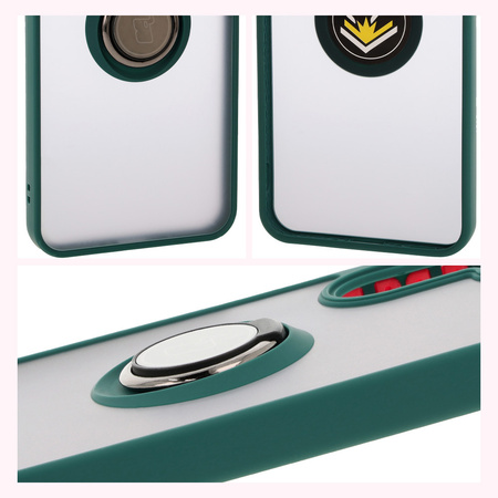 Etui z uchwytem na palec Bizon Case Hybrid Ring do Galaxy A26 5G, przydymione z ciemnozieloną ramką