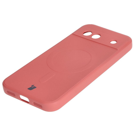 Silikonowe etui z pierścieniem magnetycznym Bizon Case Silicone Magnetic Sq do Google Pixel 8a, brudnoróżowe