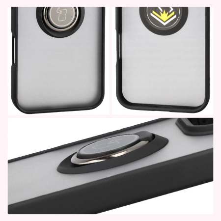 Etui z uchwytem na palec Bizon Case Hybrid Ring do Honor 400 Lite, przydymione z czarną ramką